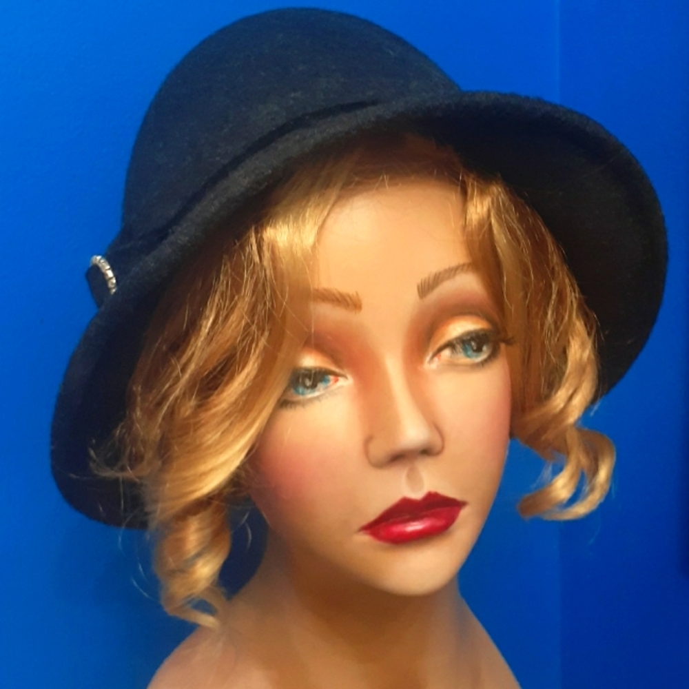 Scala Gray Wool Cloche Style Hat With Bow And Rhi… - image 2